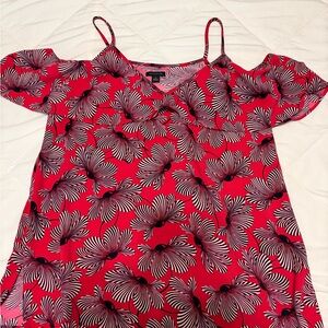 Ann Taylor Pink Floral Cold Shoulder Blouse